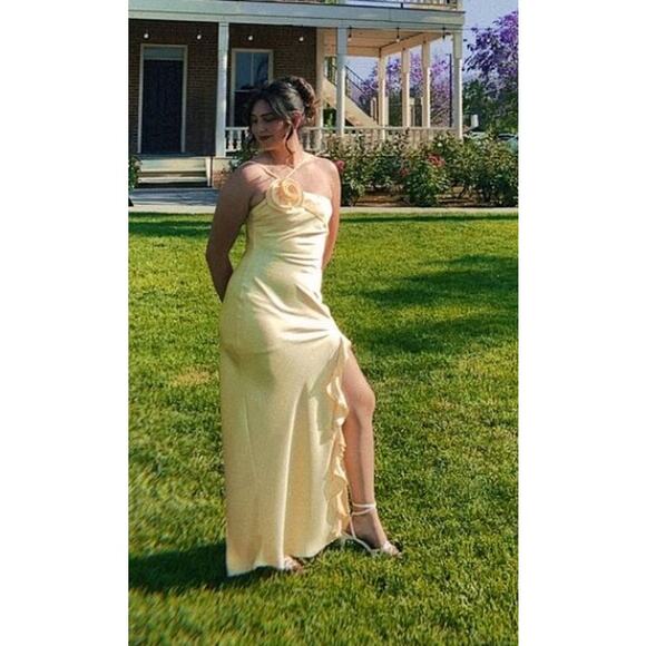 Petal & Pup Butter Yellow Aila with Rosette on One Shoulder Dress Size L - Picture 8 of 13